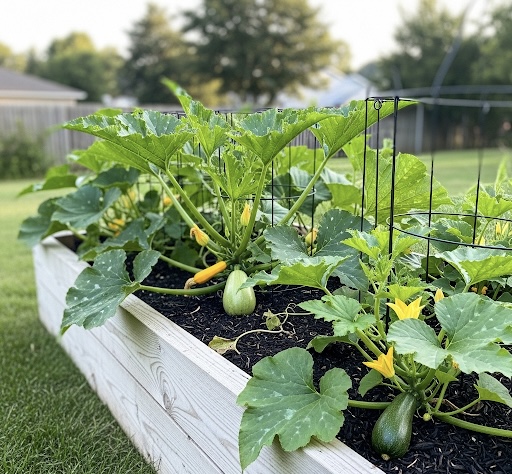 Fresh vegetables growing in an elevated garden bed